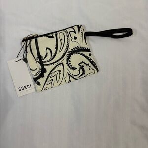 Surci Black and White Paisley Wristlet Pouch NWT